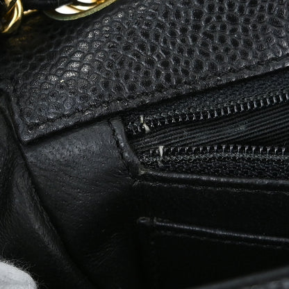 Chanel 2000-2002 Black Caviar Skin Mini Classic Square Flap Shoulder Bag 17