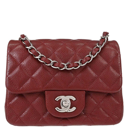 Chanel Burgundy Caviar Skin Mini Classic Square Flap Shoulder Bag 17