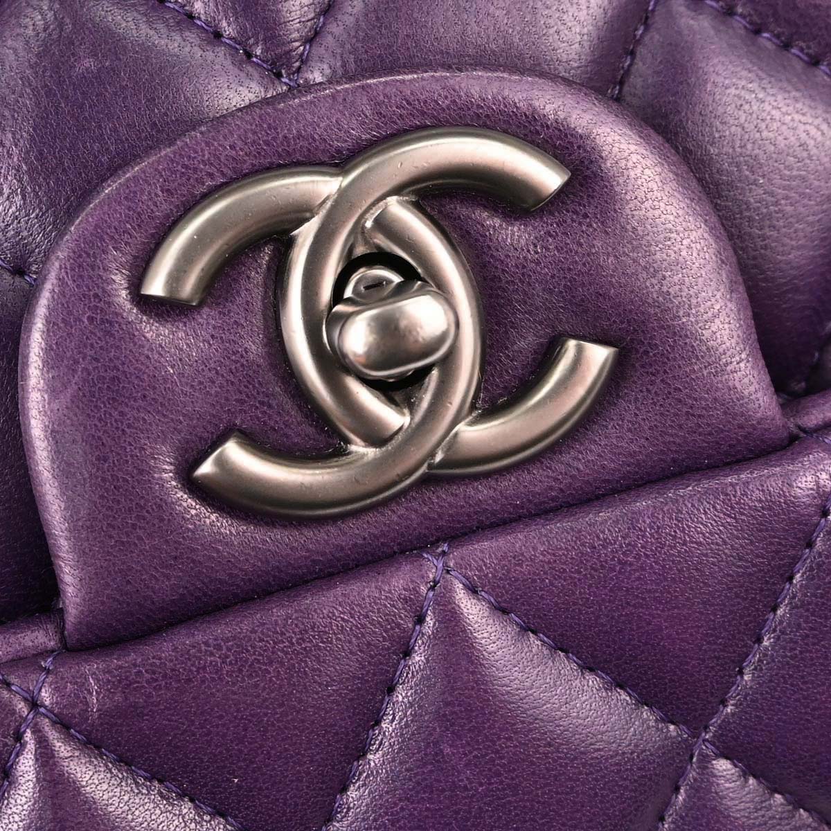 Chanel 2008-2009 Purple Lambskin East West Shoulder Bag