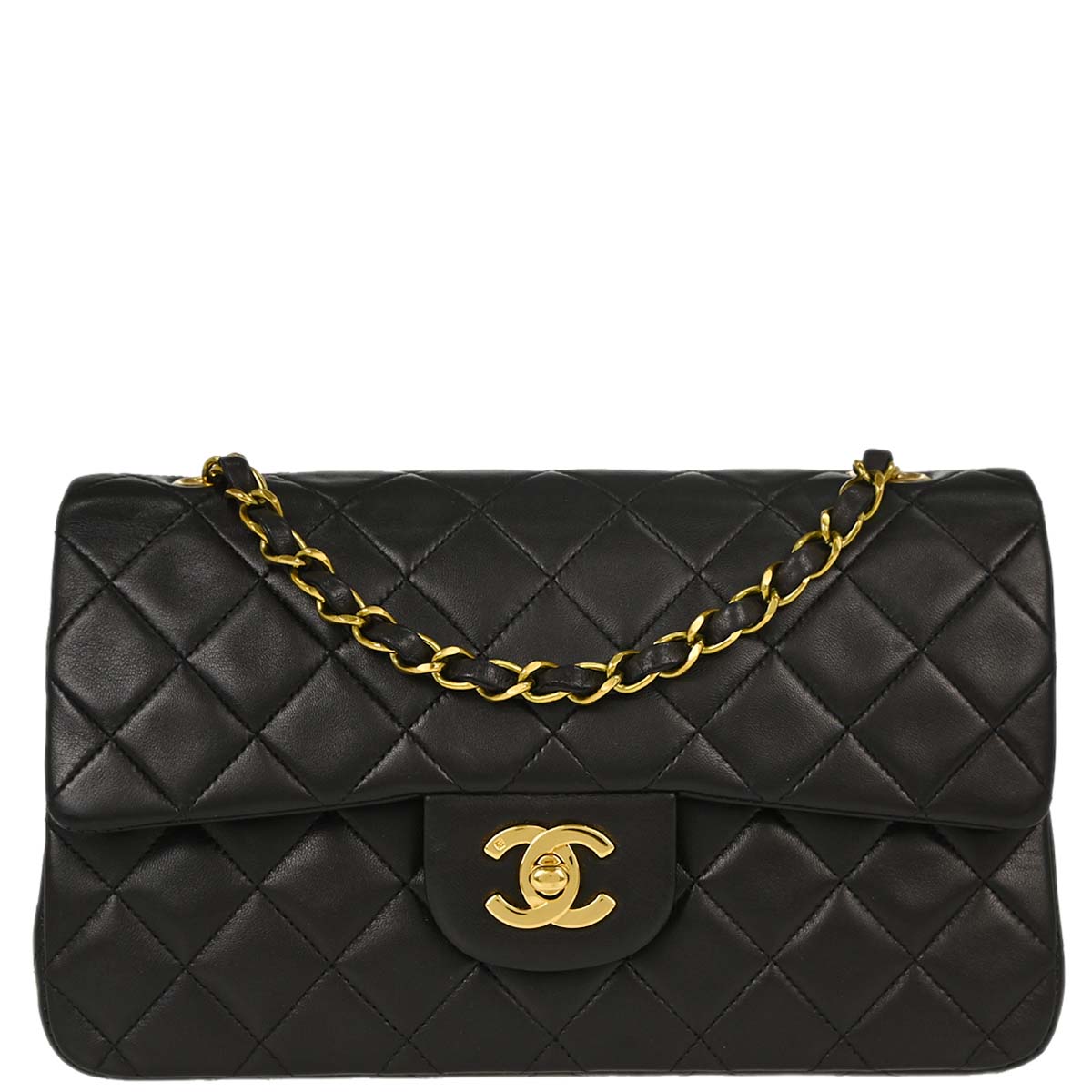 Chanel 1991-1994 Black Lambskin Small Double Flap Shoulder Bag