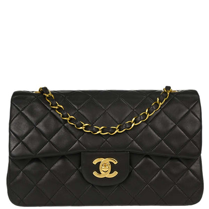 Chanel 1991-1994 Black Lambskin Small Double Flap Shoulder Bag