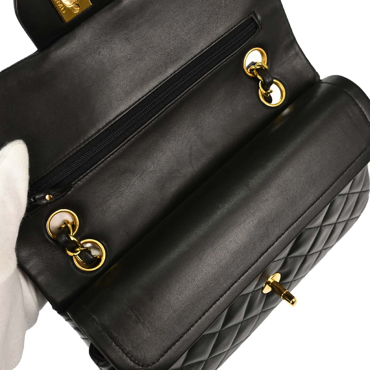 Chanel 1991-1994 Black Lambskin Small Double Flap Shoulder Bag