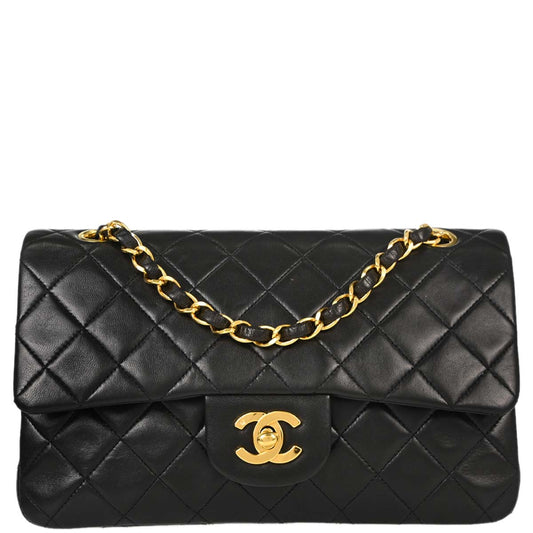 Chanel 1991-1994 Black Lambskin Small Classic Double Flap Shoulder Bag