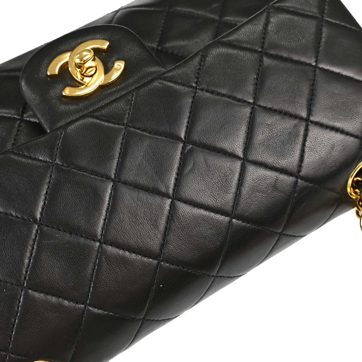 Chanel 1991-1994 Black Lambskin Small Classic Double Flap Shoulder Bag