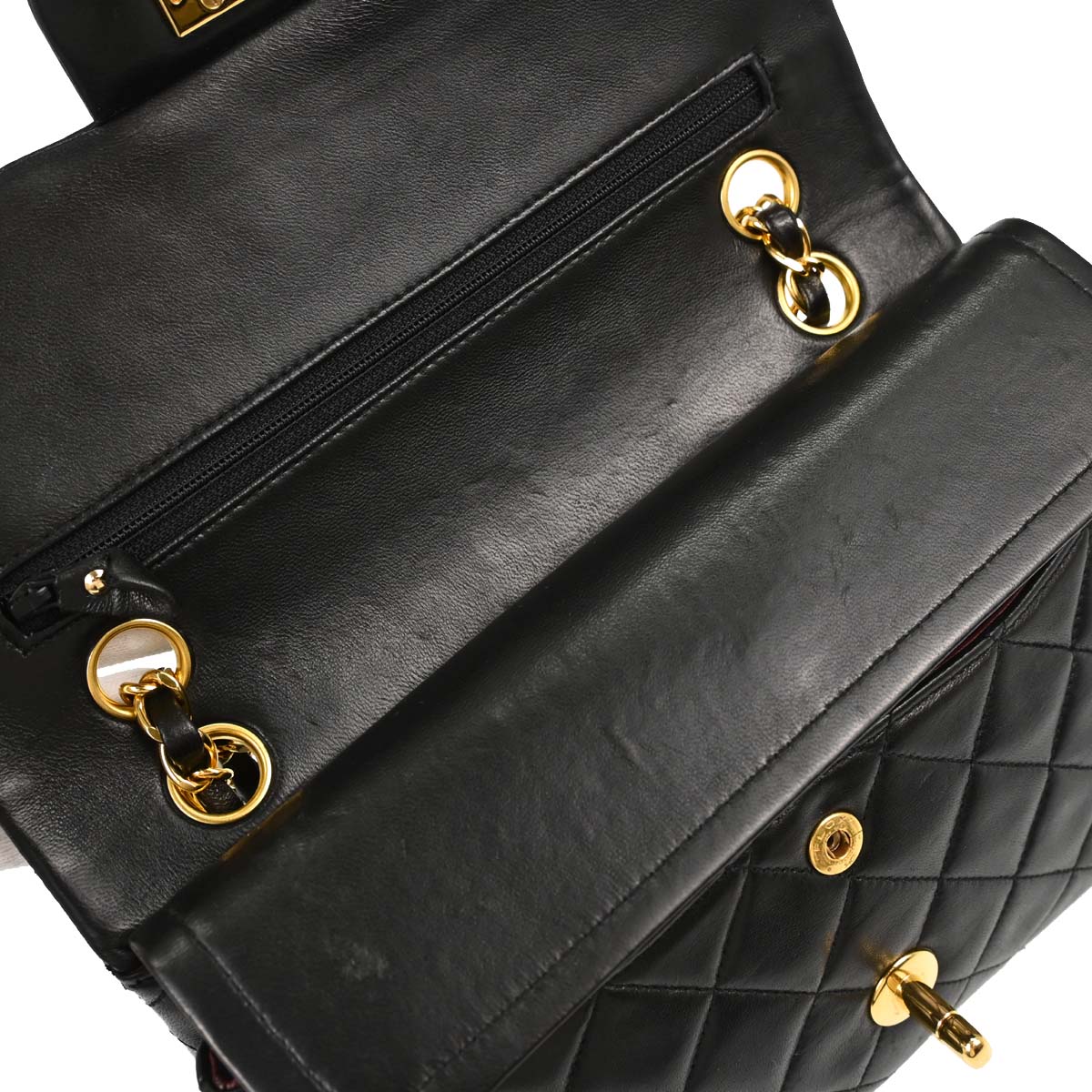 Chanel 1991-1994 Black Lambskin Small Classic Double Flap Shoulder Bag