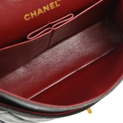 Chanel 1991-1994 Black Lambskin Small Classic Double Flap Shoulder Bag