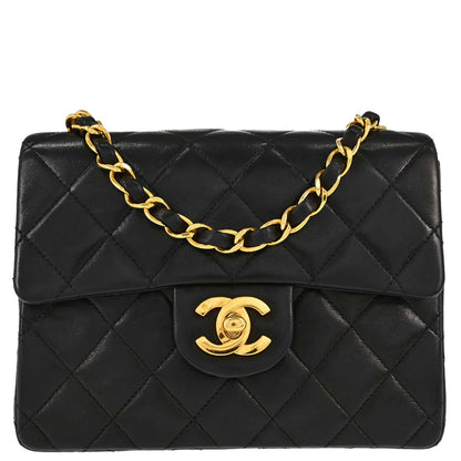 Chanel Black Lambskin Mini Classic Square Flap Shoulder Bag 17