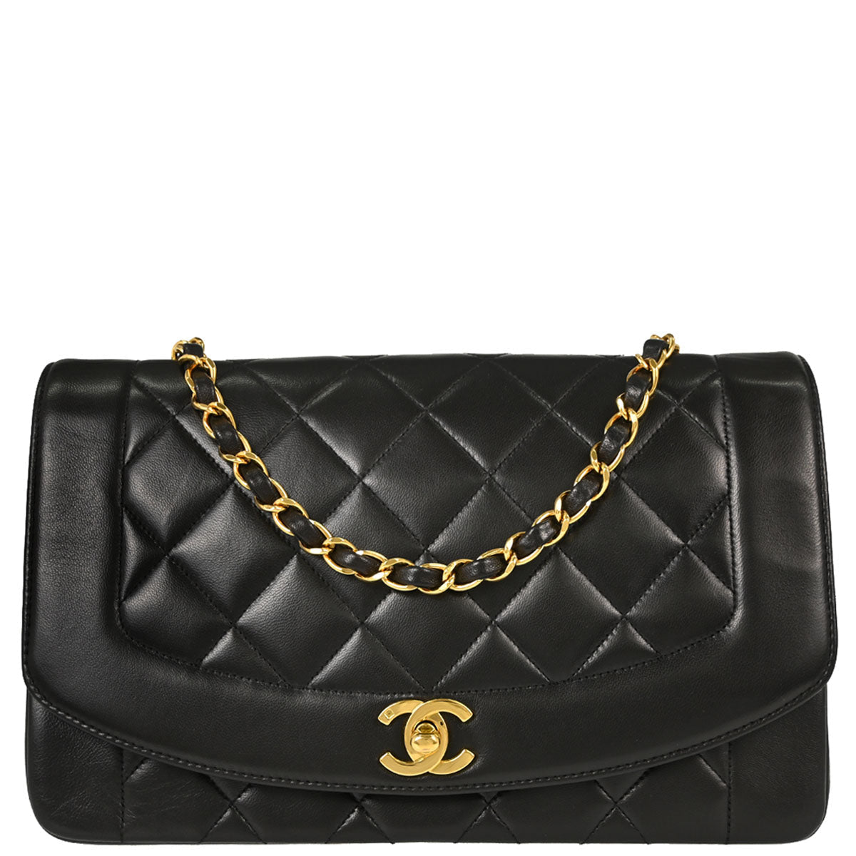 Chanel 1994-1996 Black Lambskin Medium Diana Shoulder Bag