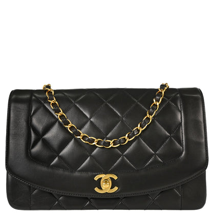 Chanel 1994-1996 Black Lambskin Medium Diana Shoulder Bag