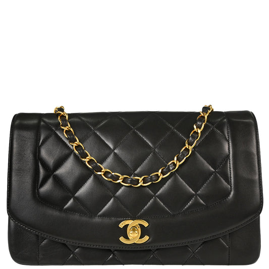 Chanel 1994-1996 Black Lambskin Medium Diana Shoulder Bag