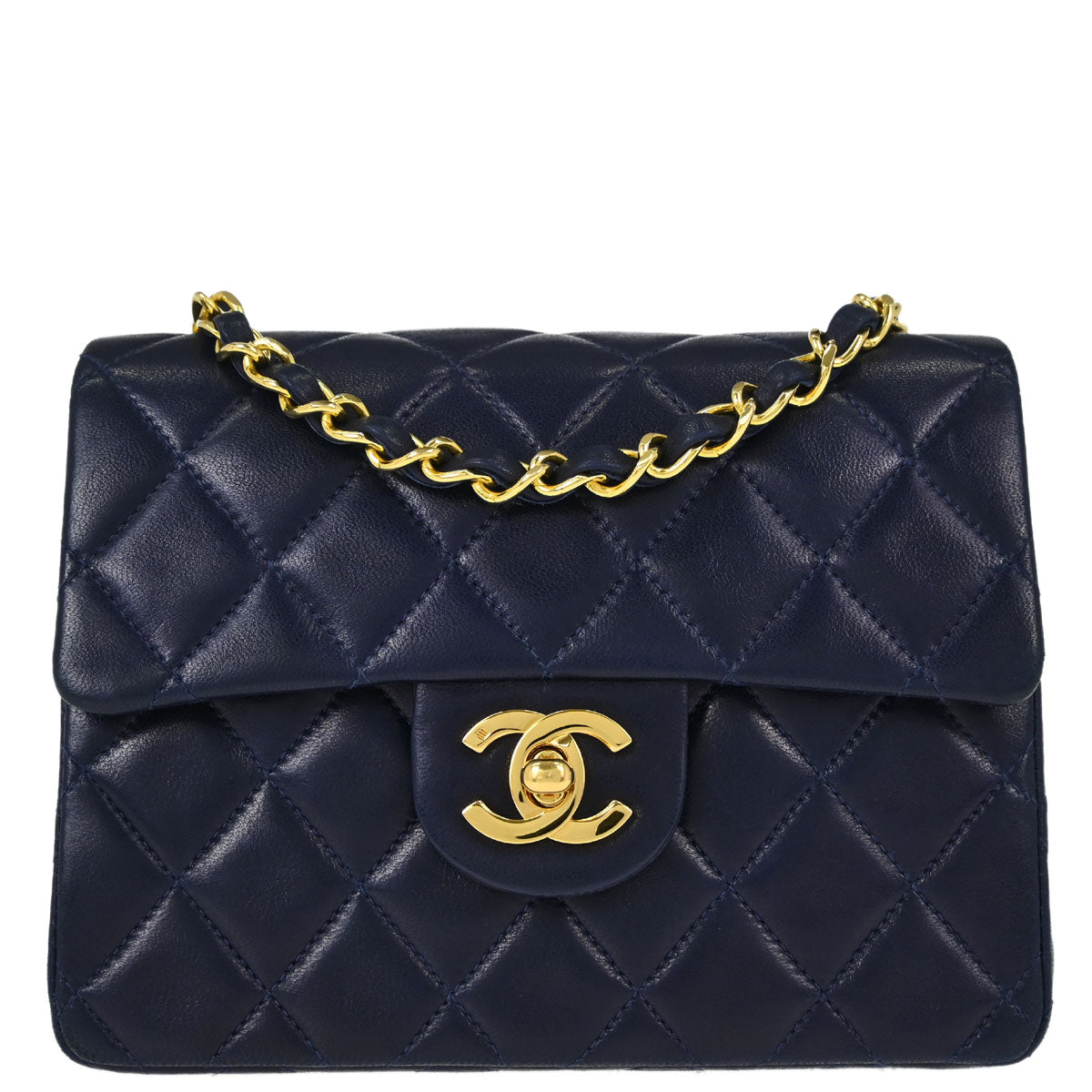 Chanel Navy Lambskin Mini Classic Square Flap Shoulder Bag 17