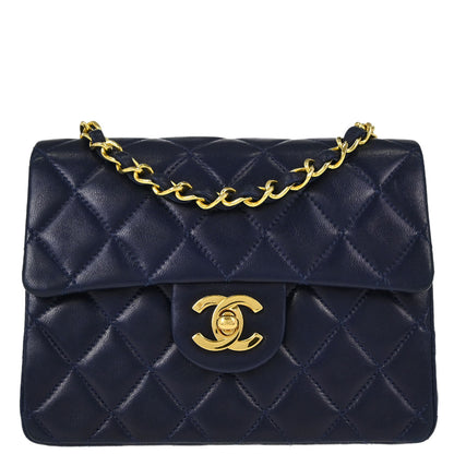 Chanel Navy Lambskin Mini Classic Square Flap Shoulder Bag 17