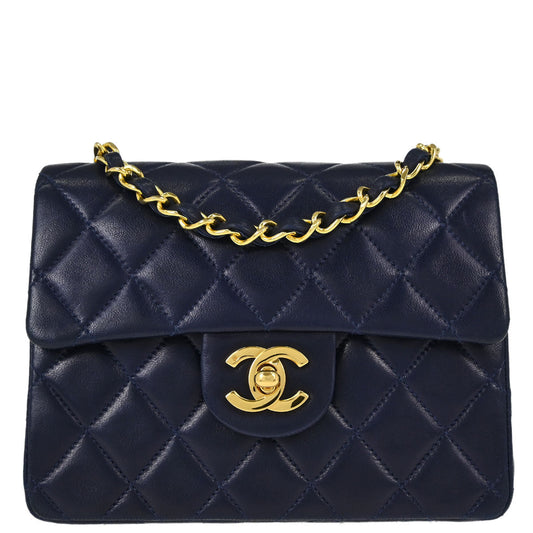 Chanel Navy Lambskin Mini Classic Square Flap Shoulder Bag 17