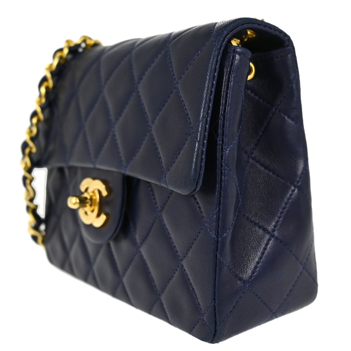 Chanel Navy Lambskin Mini Classic Square Flap Shoulder Bag 17