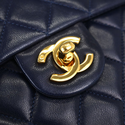 Chanel Navy Lambskin Mini Classic Square Flap Shoulder Bag 17