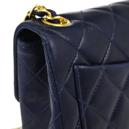 Chanel Navy Lambskin Mini Classic Square Flap Shoulder Bag 17