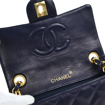 Chanel Navy Lambskin Mini Classic Square Flap Shoulder Bag 17