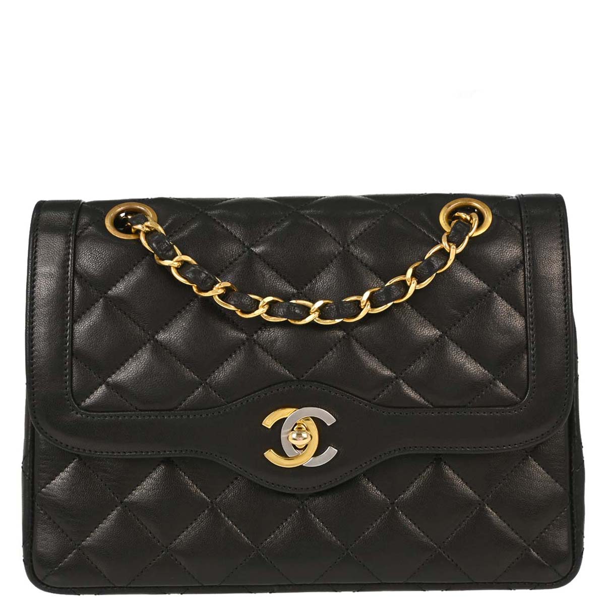 Chanel Black Lambskin Paris Double Flap Shoulder Bag
