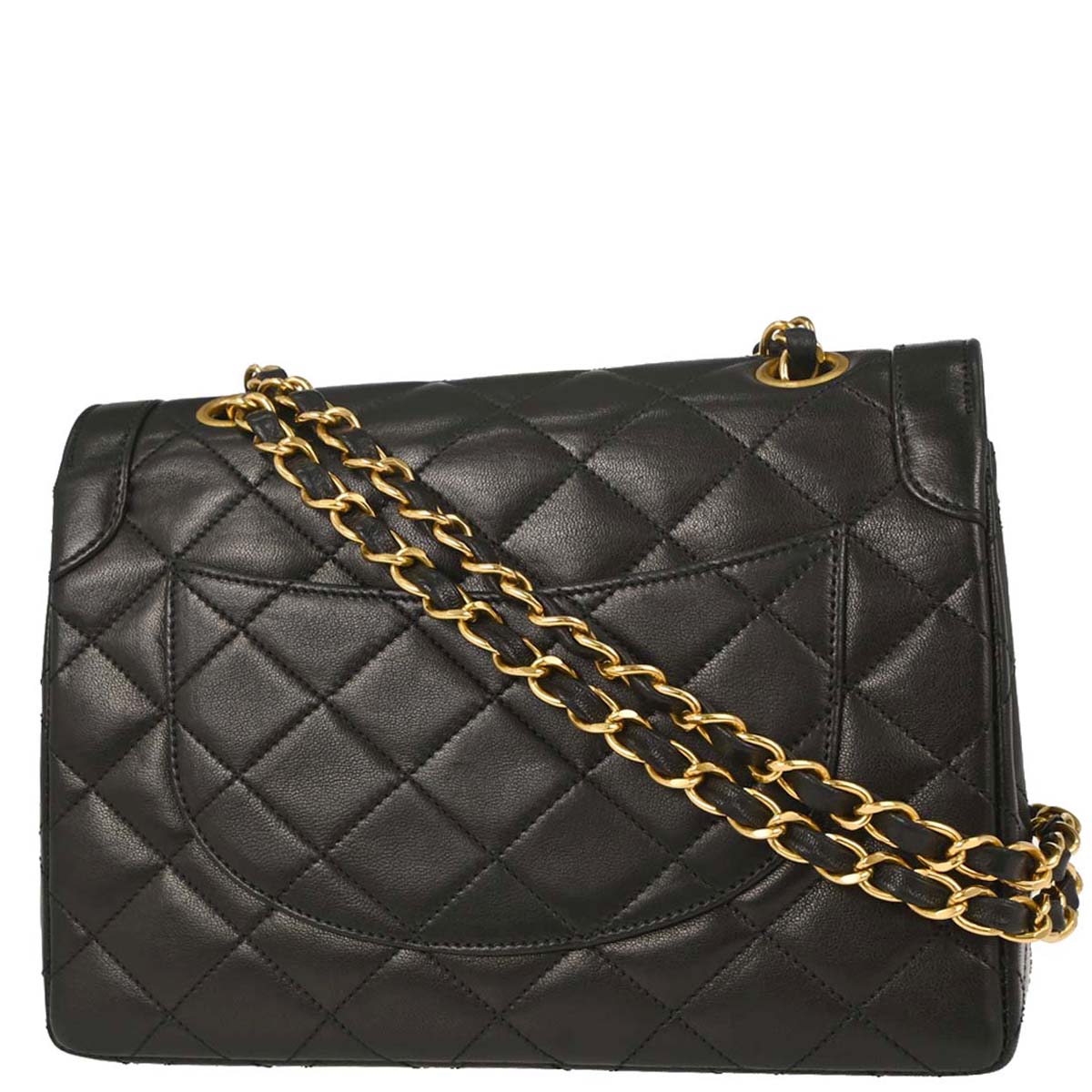 Chanel Black Lambskin Paris Double Flap Shoulder Bag