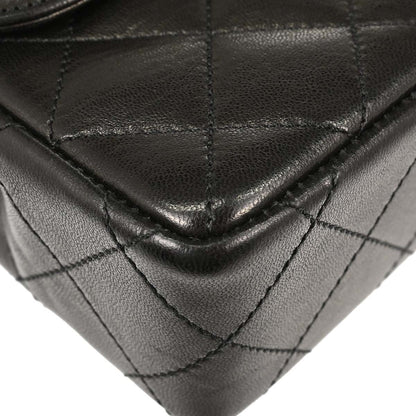 Chanel Black Lambskin Paris Double Flap Shoulder Bag