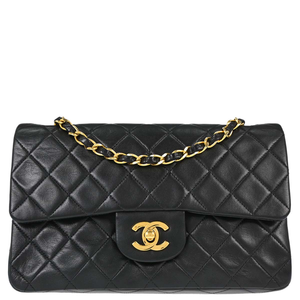 Chanel 1991-1994 Black Lambskin Small Double Flap Shoulder Bag