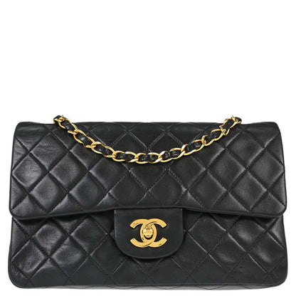 Chanel 1991-1994 Black Lambskin Small Double Flap Shoulder Bag