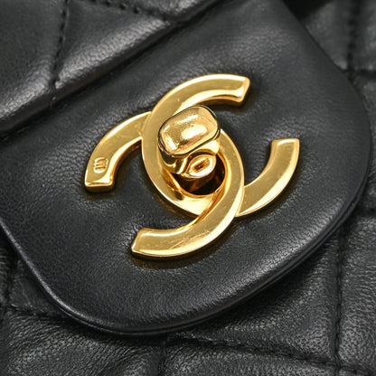 Chanel 1991-1994 Black Lambskin Small Double Flap Shoulder Bag