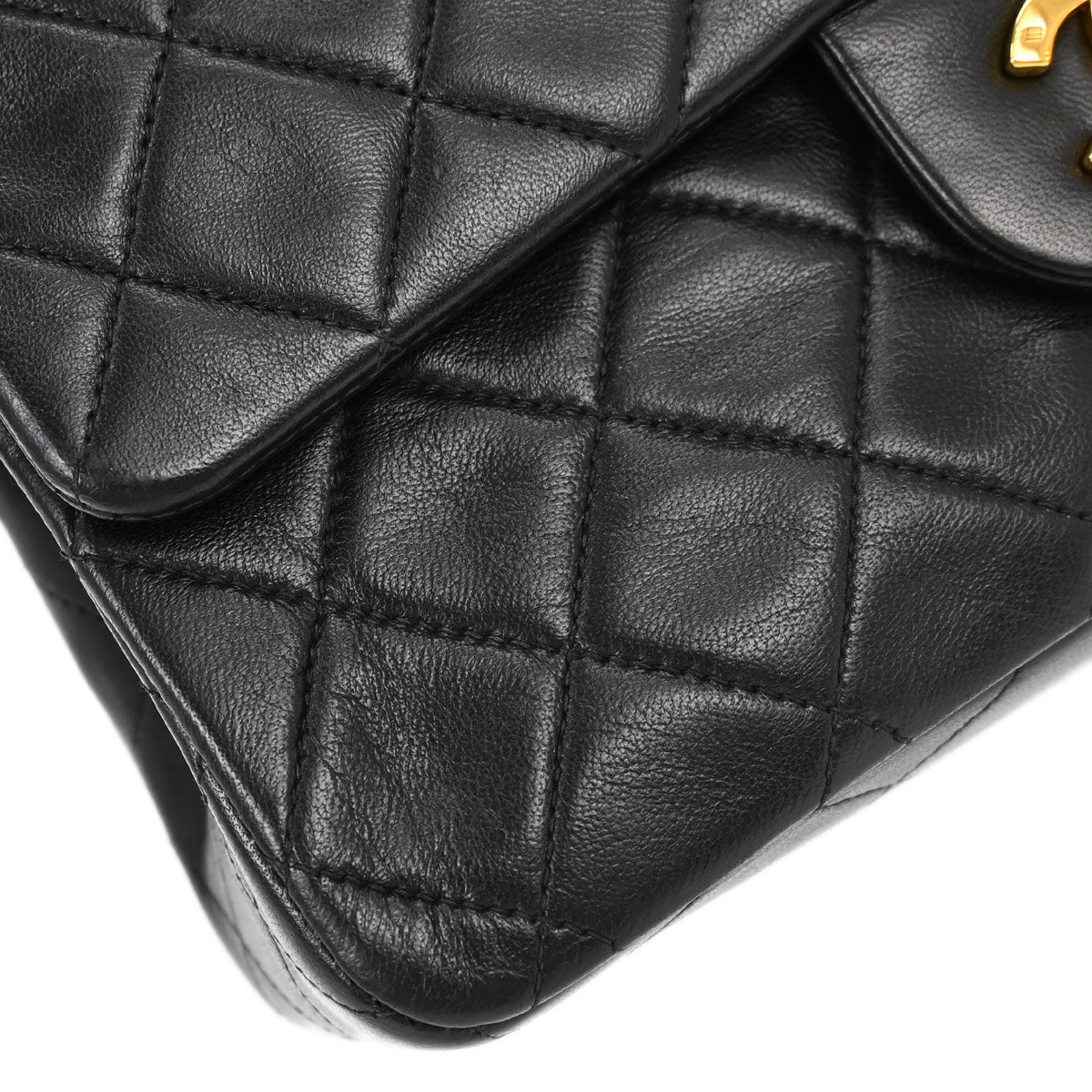 Chanel 1991-1994 Black Lambskin Small Double Flap Shoulder Bag