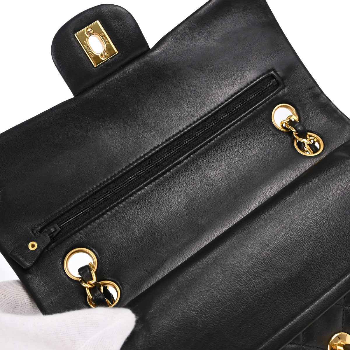 Chanel 1991-1994 Black Lambskin Small Double Flap Shoulder Bag
