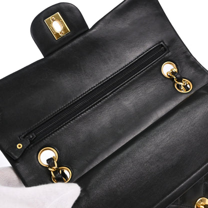 Chanel 1991-1994 Black Lambskin Small Double Flap Shoulder Bag
