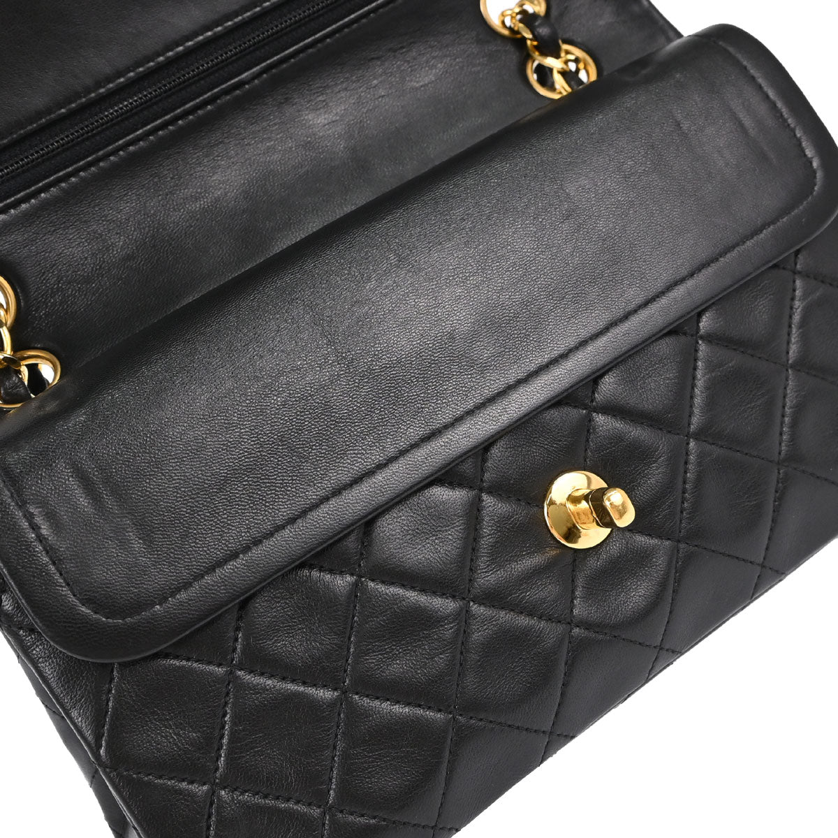 Chanel 1991-1994 Black Lambskin Small Double Flap Shoulder Bag
