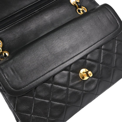 Chanel 1991-1994 Black Lambskin Small Double Flap Shoulder Bag