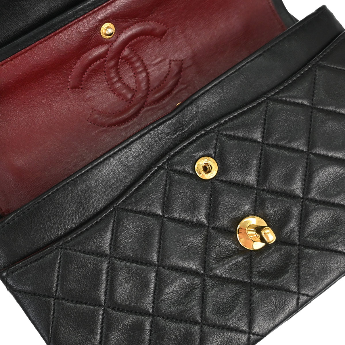 Chanel 1991-1994 Black Lambskin Small Double Flap Shoulder Bag