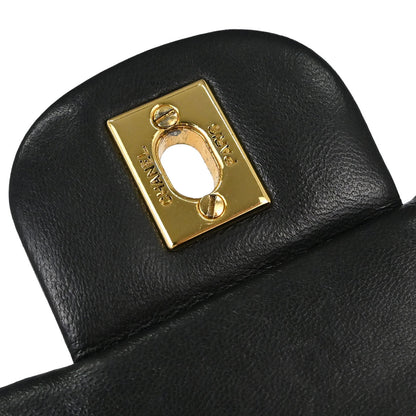 Chanel 1991-1994 Black Lambskin Small Double Flap Shoulder Bag