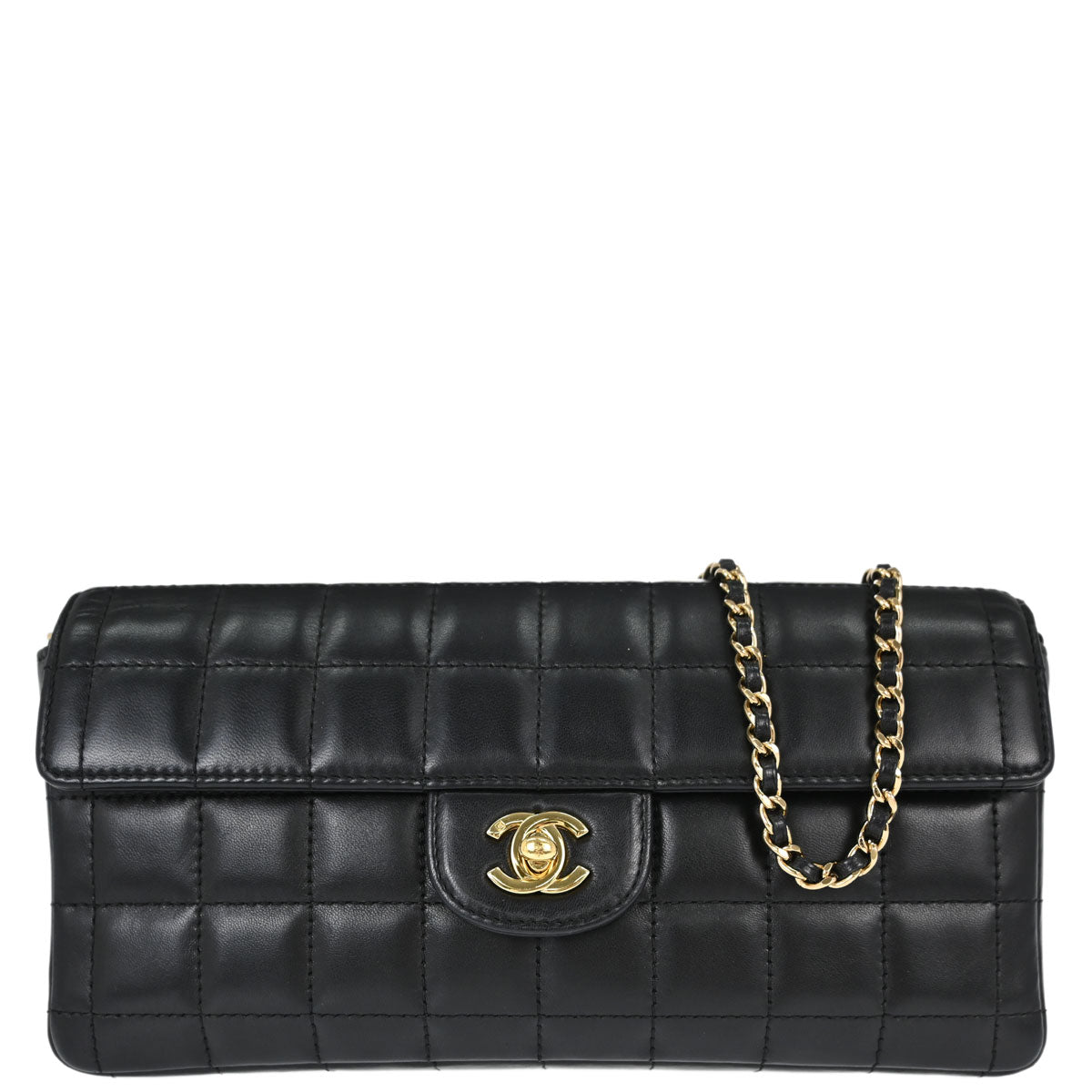 Chanel 2003-2004 Black Lambskin Choco Bar East West Shoulder Bag