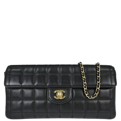Chanel 2003-2004 Black Lambskin Choco Bar East West Shoulder Bag