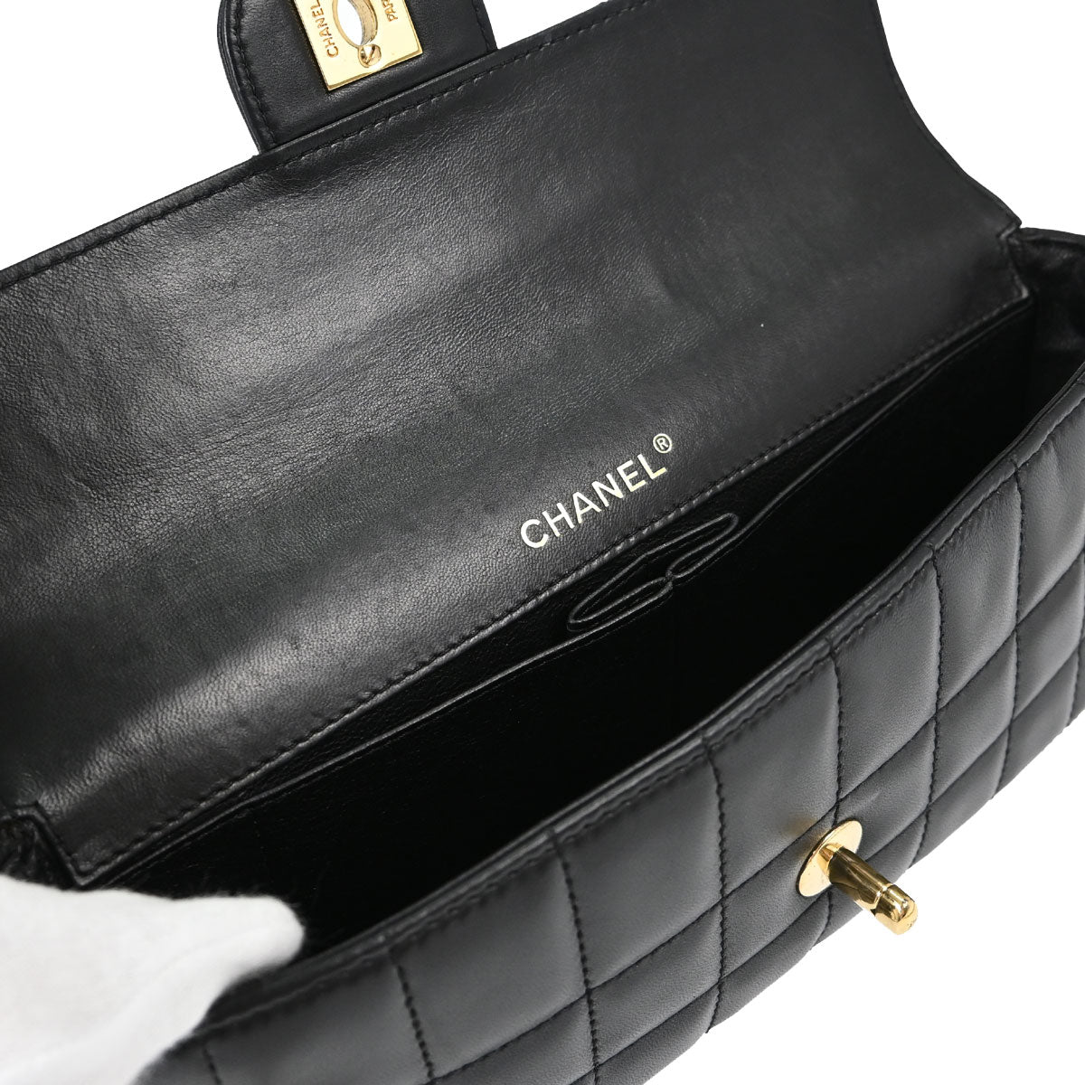 Chanel 2003-2004 Black Lambskin Choco Bar East West Shoulder Bag