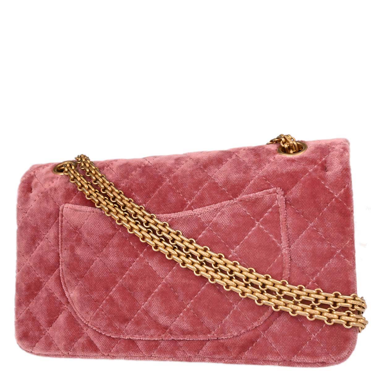 Chanel Pink Velvet 2.55 Medium Classic Double Flap Shoulder Bag