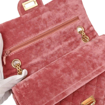 Chanel Pink Velvet 2.55 Medium Classic Double Flap Shoulder Bag