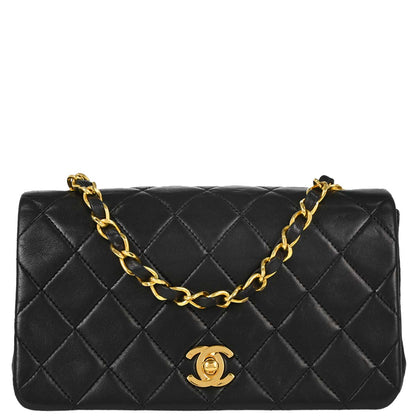 Chanel 1989-1991 Black Lambskin Turnlock Mini Full Flap Shoulder Bag