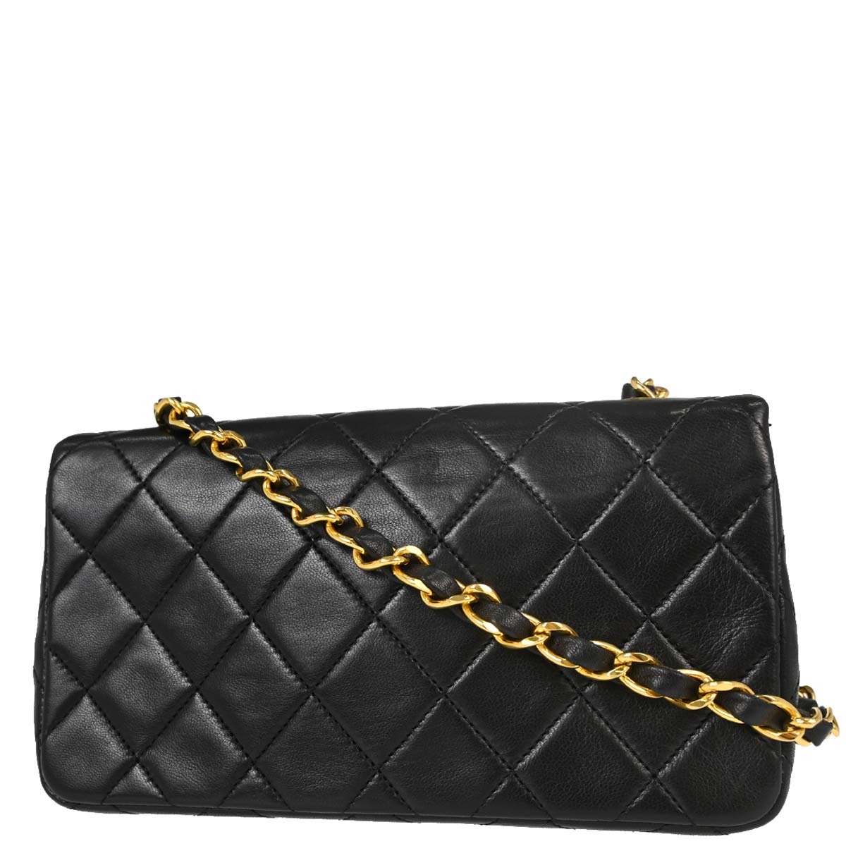 Chanel 1989-1991 Black Lambskin Turnlock Mini Full Flap Shoulder Bag