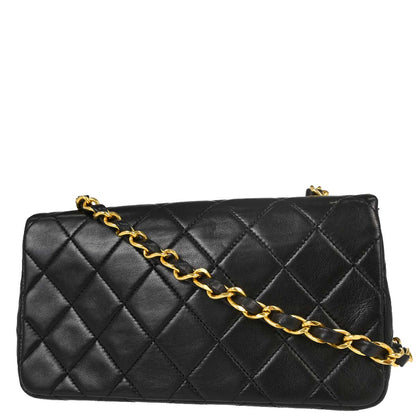 Chanel 1989-1991 Black Lambskin Turnlock Mini Full Flap Shoulder Bag