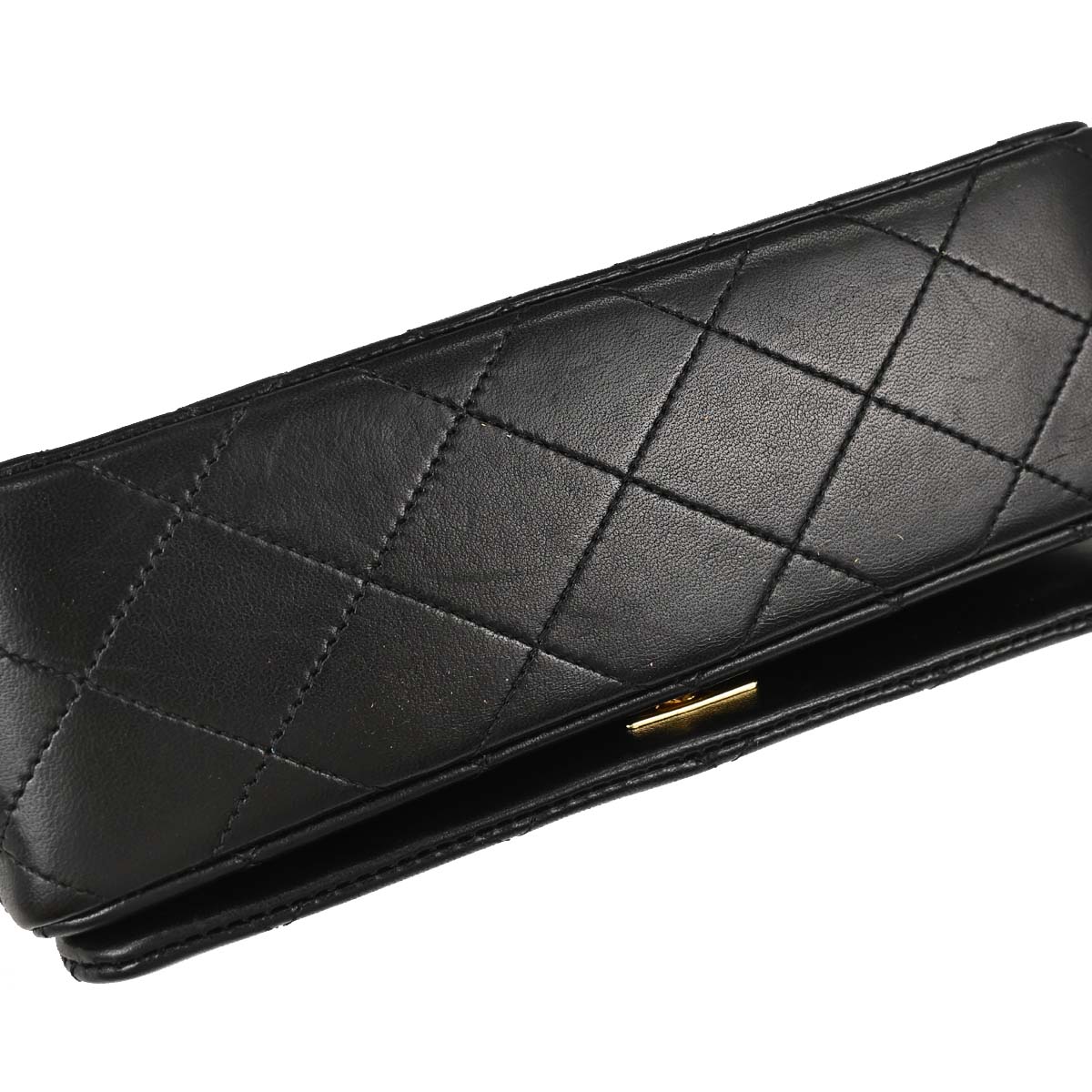 Chanel 1989-1991 Black Lambskin Turnlock Mini Full Flap Shoulder Bag