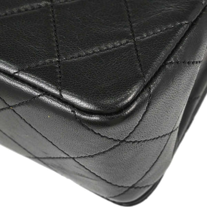 Chanel 1989-1991 Black Lambskin Turnlock Mini Full Flap Shoulder Bag
