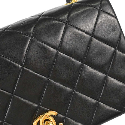 Chanel 1989-1991 Black Lambskin Turnlock Mini Full Flap Shoulder Bag