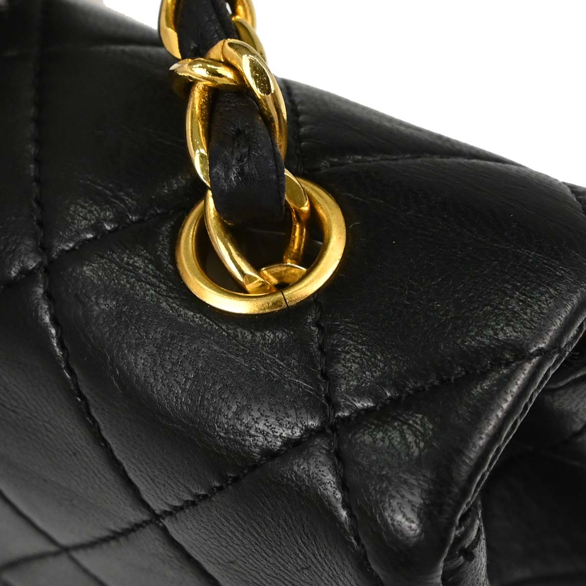 Chanel 1989-1991 Black Lambskin Turnlock Mini Full Flap Shoulder Bag