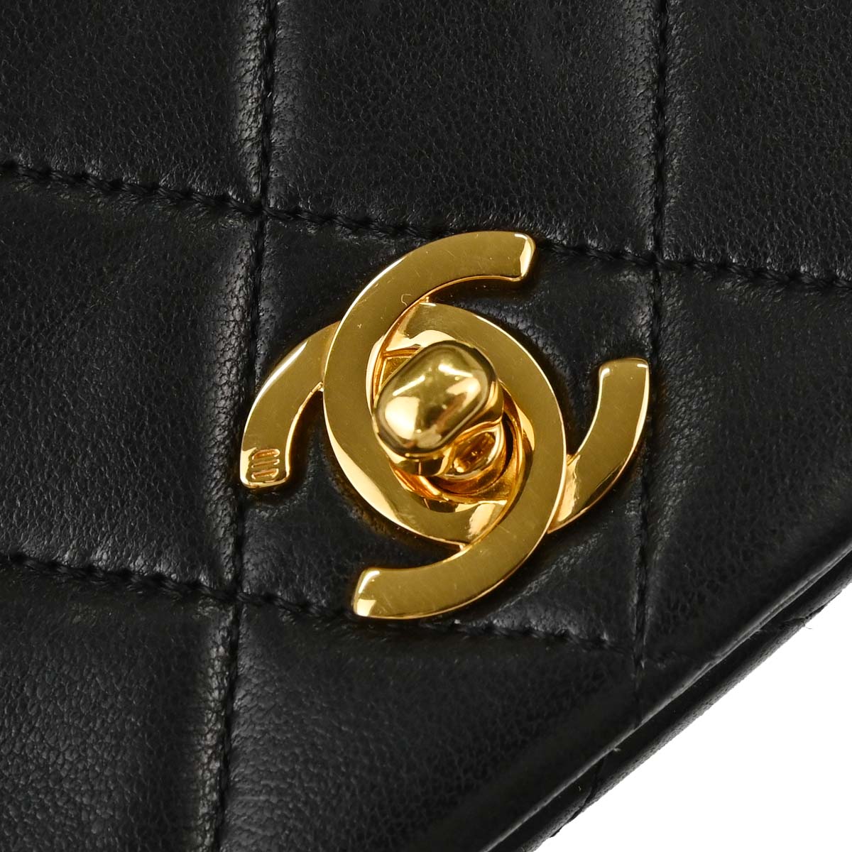 Chanel 1989-1991 Black Lambskin Turnlock Mini Full Flap Shoulder Bag
