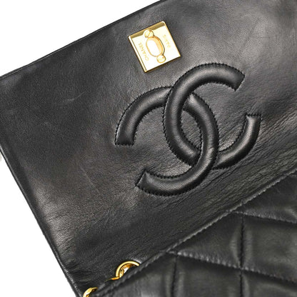 Chanel 1989-1991 Black Lambskin Turnlock Mini Full Flap Shoulder Bag