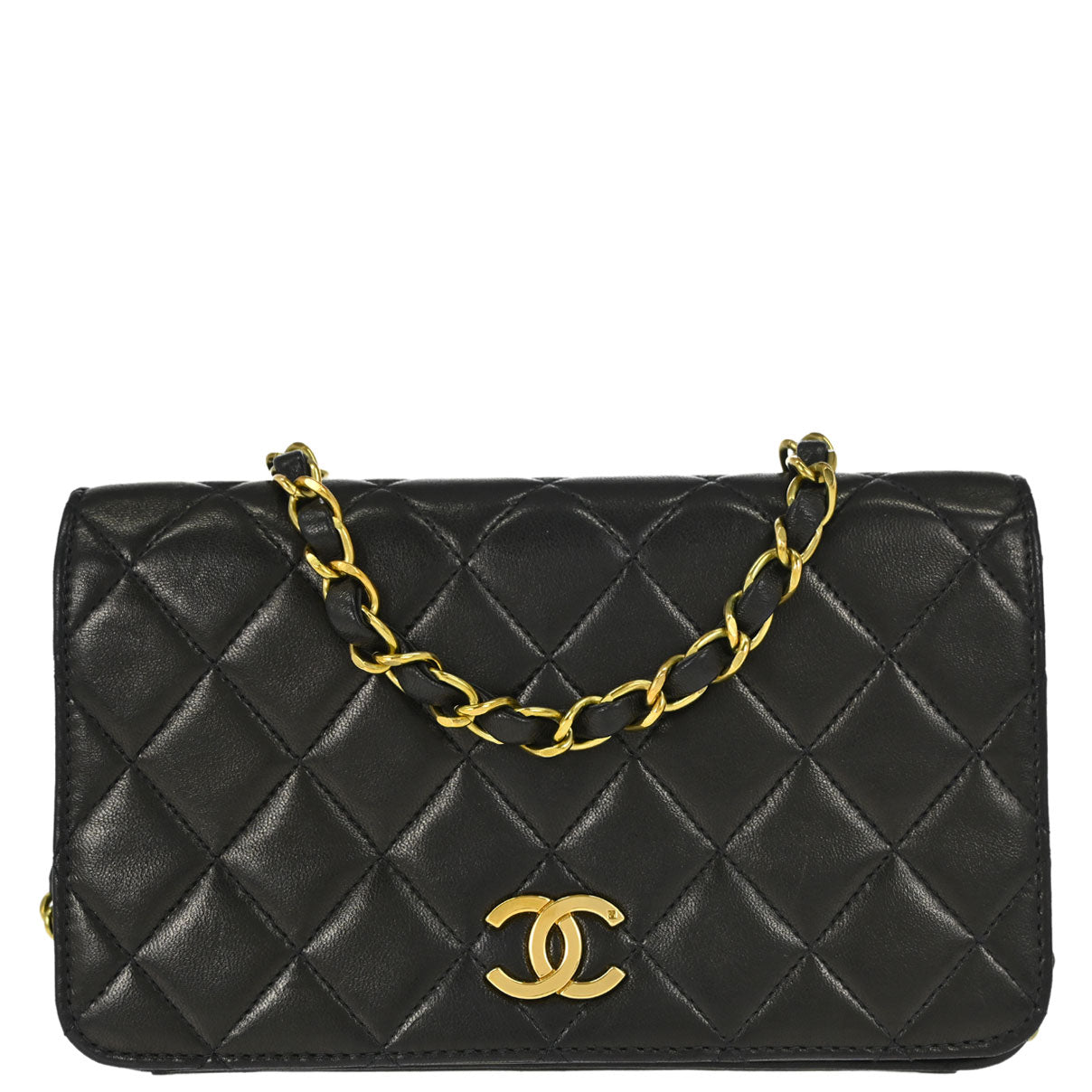 Chanel Black Lambskin Pushlock Mini Full Flap Shoulder Bag