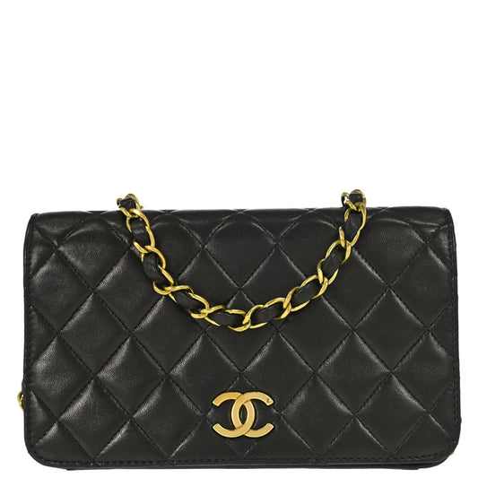 Chanel Black Lambskin Pushlock Mini Full Flap Shoulder Bag